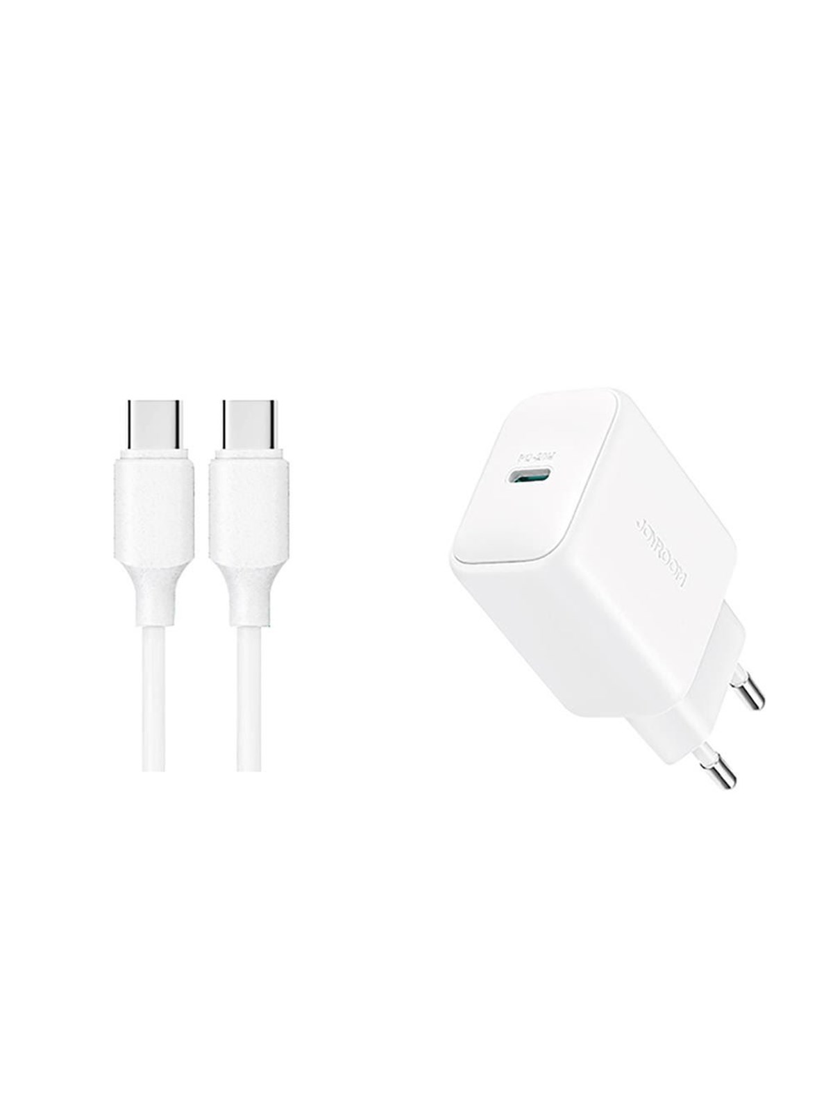 Joyroom Jr-tcf20 Usb-c PD 20w Network Charger - White + Usb-c / Usb-c Cable 1m - Handys Adapter Und Ladegeraete - Jr-tcf20_CC