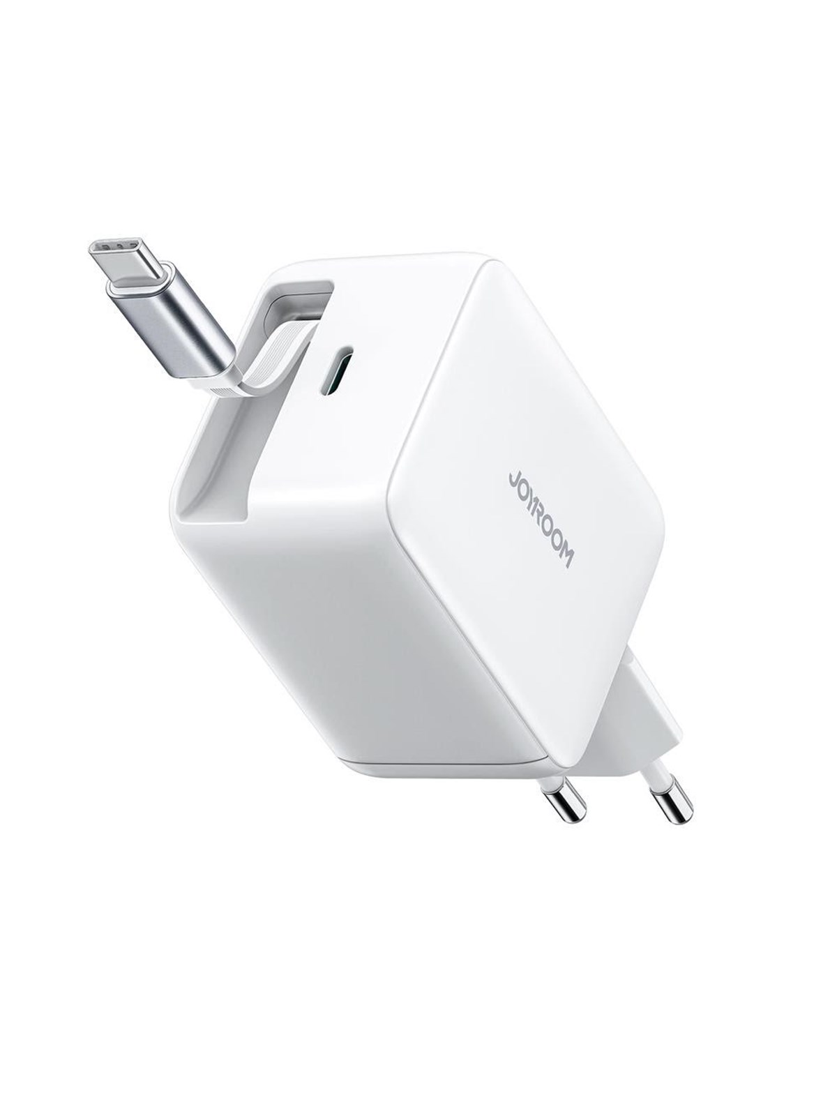 Joyroom Jr-tcl06 67w Gan Wall Charger With Built-in Retractable Usb-c Cable - White - Handys Adapter Und Ladegeraete