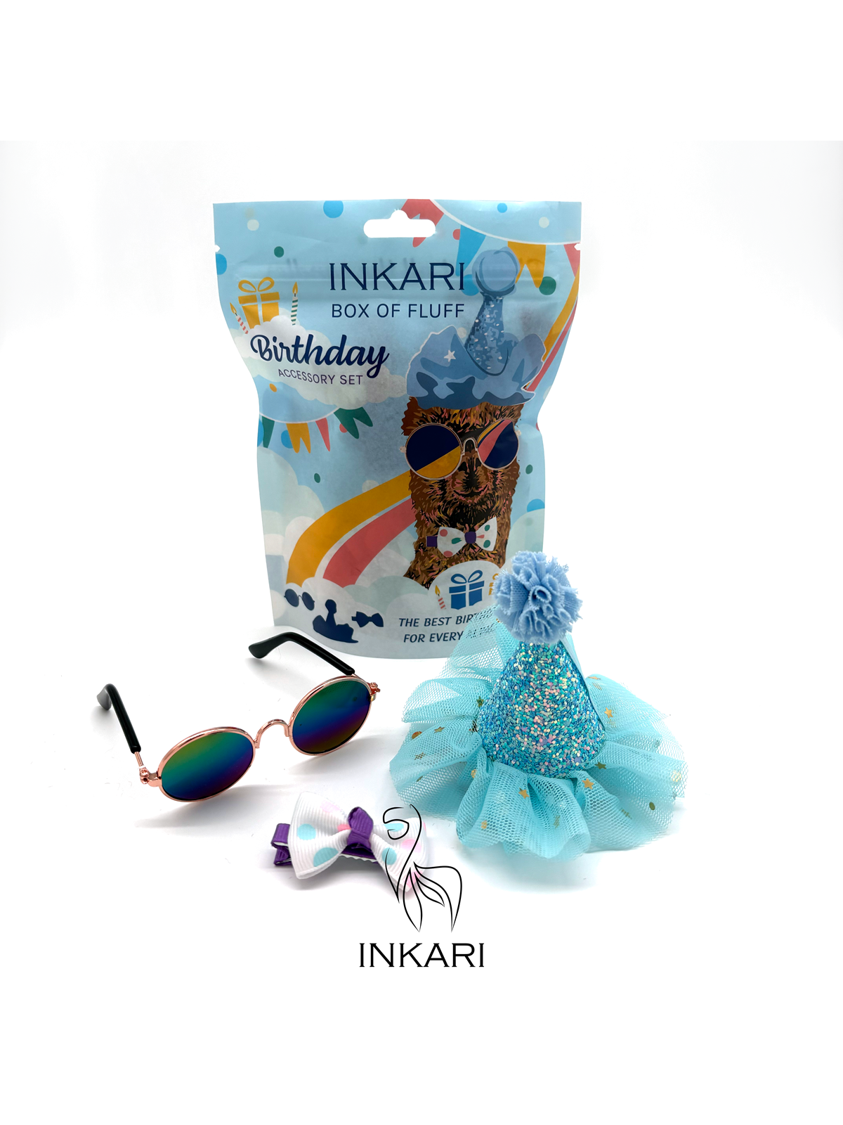 Inkari Alpacas Box of Fluff - Birthday - Accessory Sets - Blue - Plush - Alpaca_Accessory_Set_Birthday