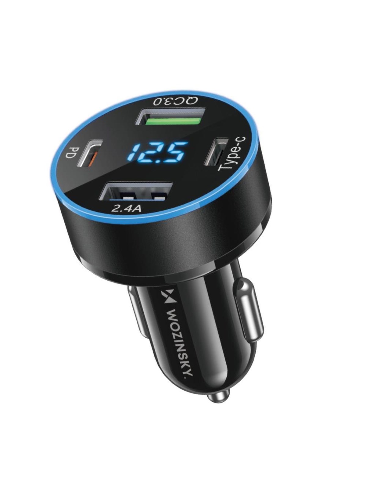 Wozinsky Wdccb Car Charger With Display 50w 2xusb-c / 2xusb-a - Black - Handys Adapter Und Ladegeraete - 5907769308499