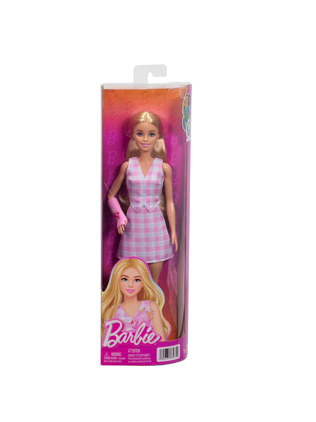 Barbie Fashionista Doll Pink Plaid Blonde With Cast - Dolls Accessories - Jjn56