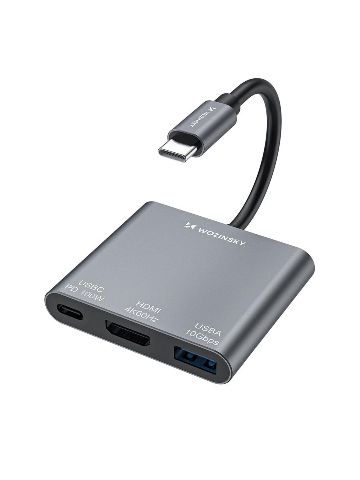 Wozinsky Whch-01 Usb-c PD 100w Hdmi 4K@30hz Usb-a 10gbps Hub - Grey Usb-hubs - Usb 3.0 - 3 - Grau - Usb Hubs - 5907769378911