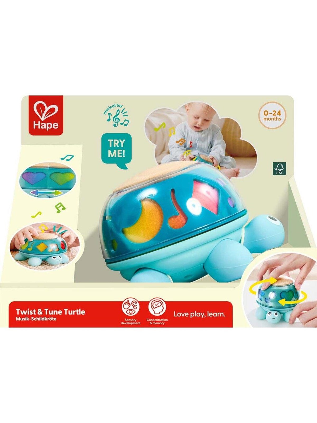 Hape Twist & Tune Musical Turtle - Baby Spielzeug - E0140k