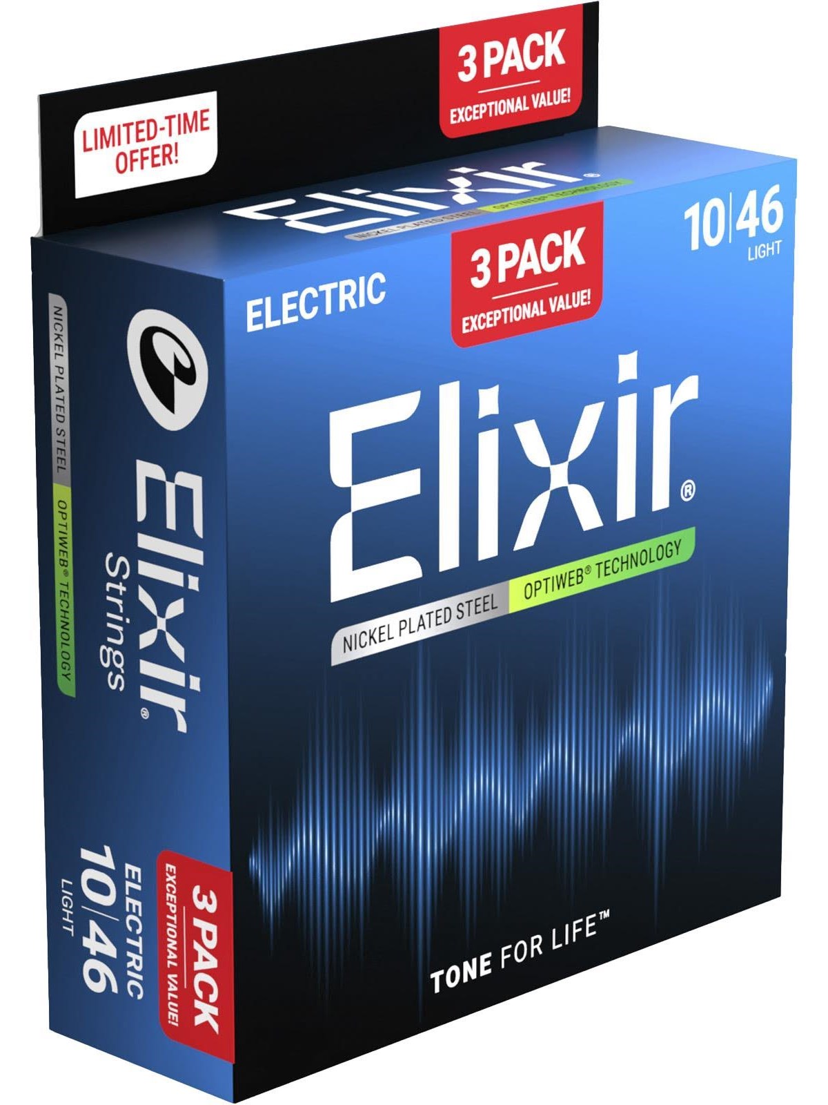 Elixir Strings 16572 - Vernickelter Stahl - E-gitarren-saiten - Optiweb - Light (10-46) - 3er-pack - Musikinstrumente DJ Ausstattung - Cel 16572