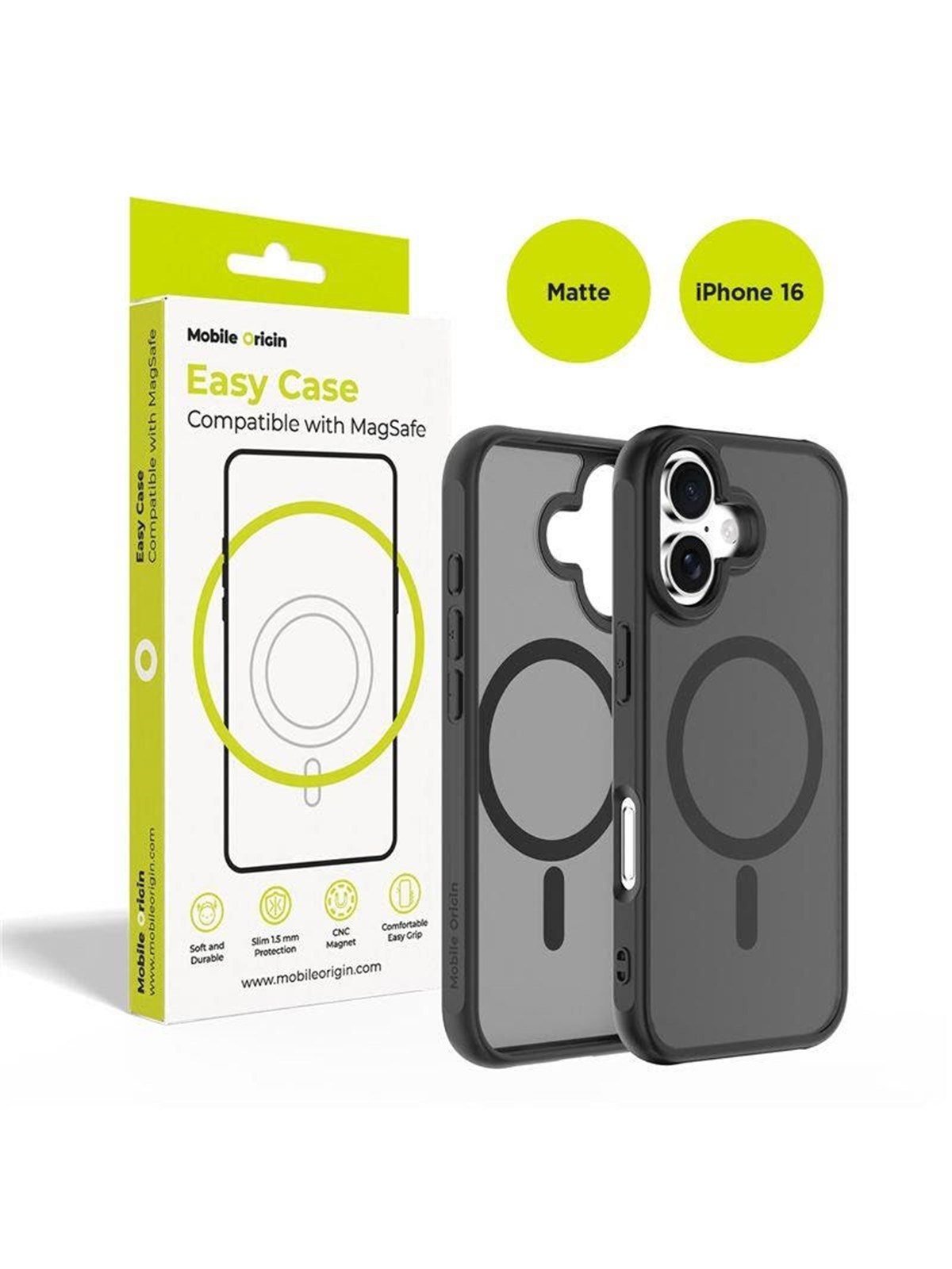 Mobile Origin Hybrid Magsafe Case - Matte Black - Iphone 16 - Handys Cover Cases - Mo-hybl-ip16