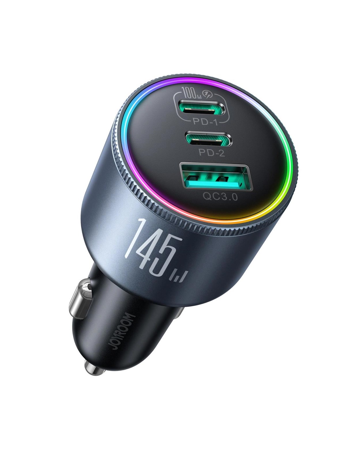 Joyroom Jr-ccn07 145w Car Charger 2xusb-c Usb-a + 100w Usb-c Cable - Dark Grey - Handys Adapter Und Ladegeraete - 6956116764968