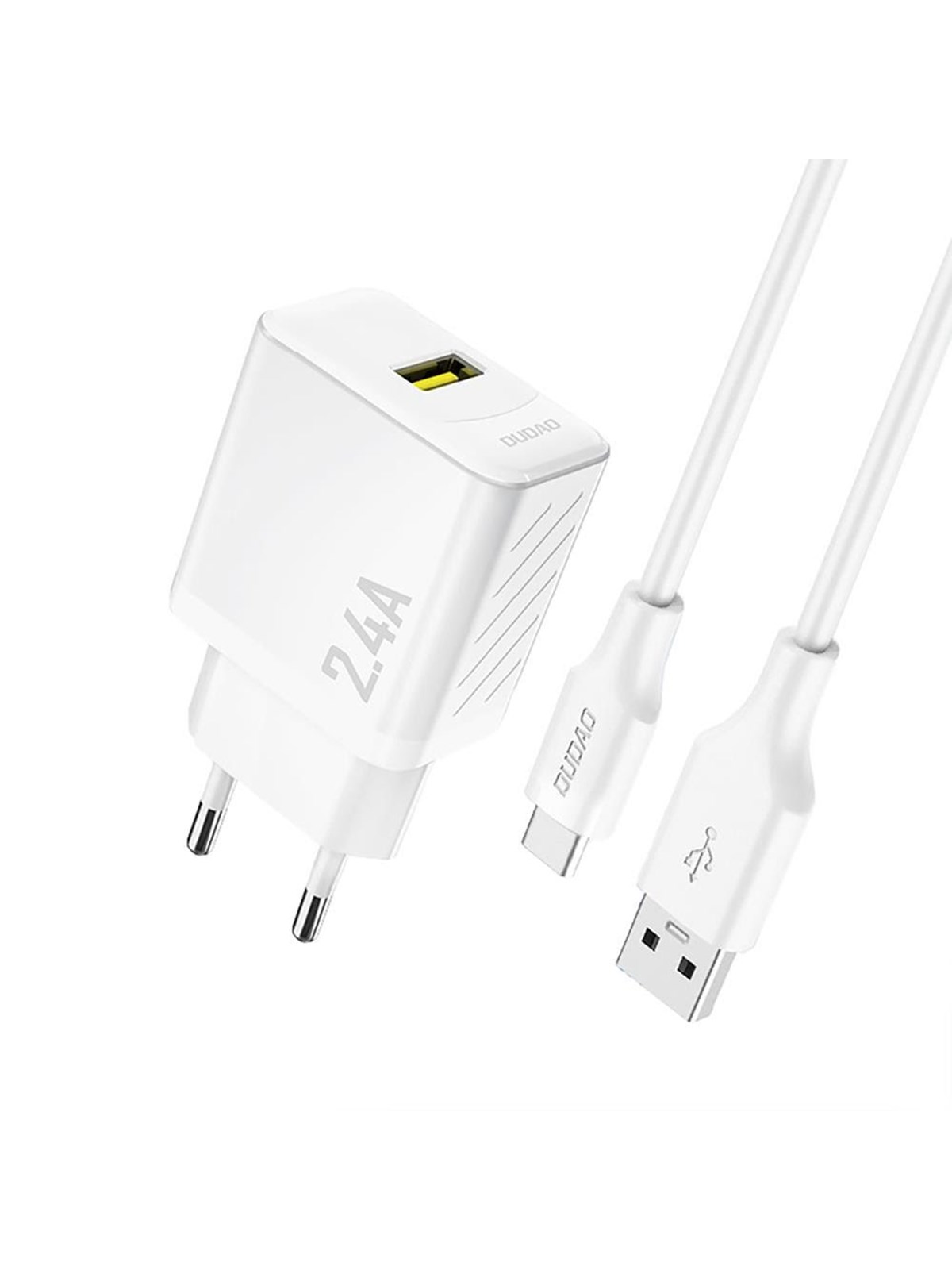Dudao A23teu 2.4A Gan Usb-a Wall Charger With Usb-a Cable - Usb-c - White - Handys Adapter Und Ladegeraete - 6976625334001