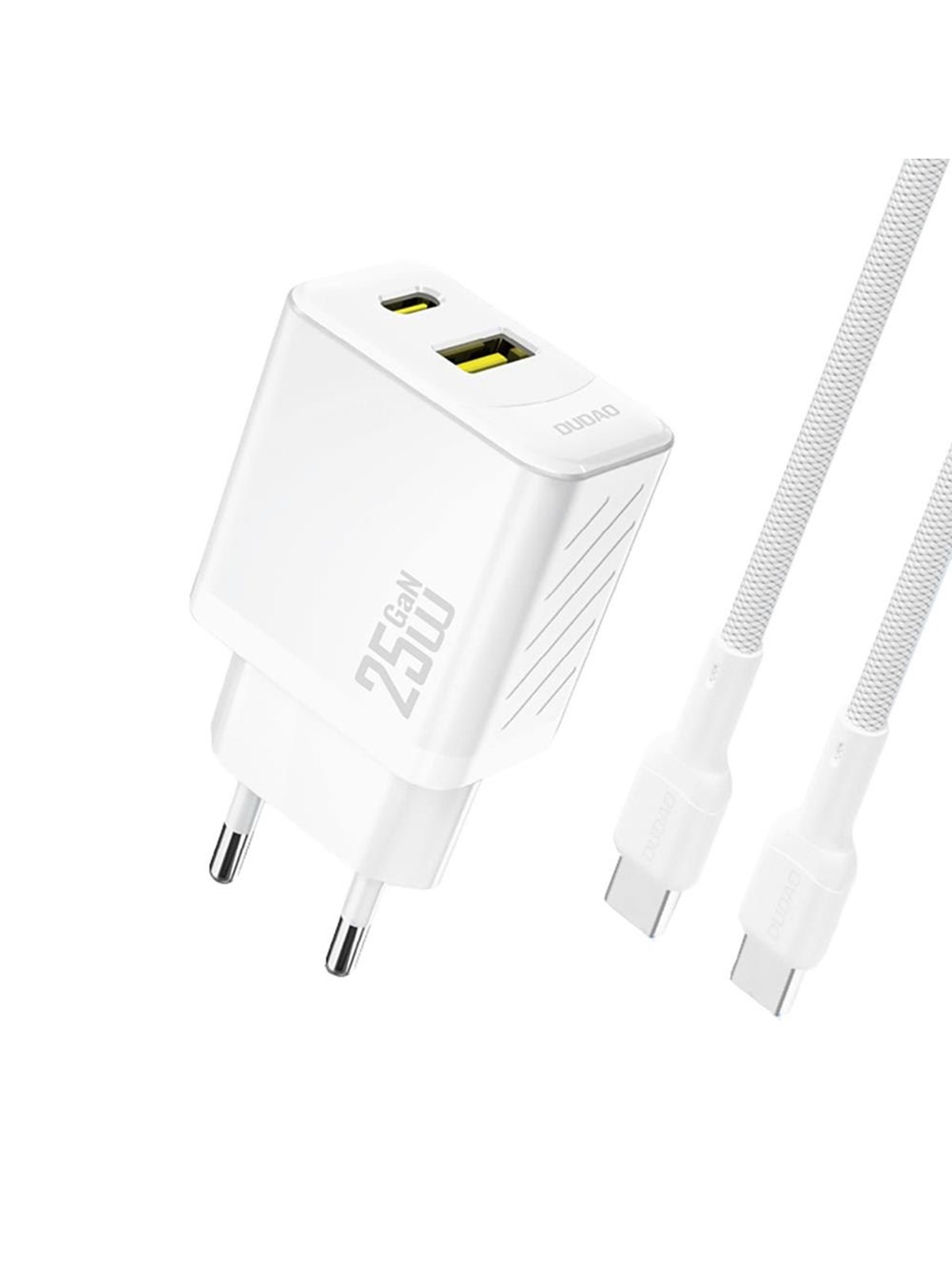 Dudao A26tceu PD QC 25w Gan Usb-a Usb-c Wall Charger With Usb-c Cable - White - Handys Adapter Und Ladegeraete - 6976625334094