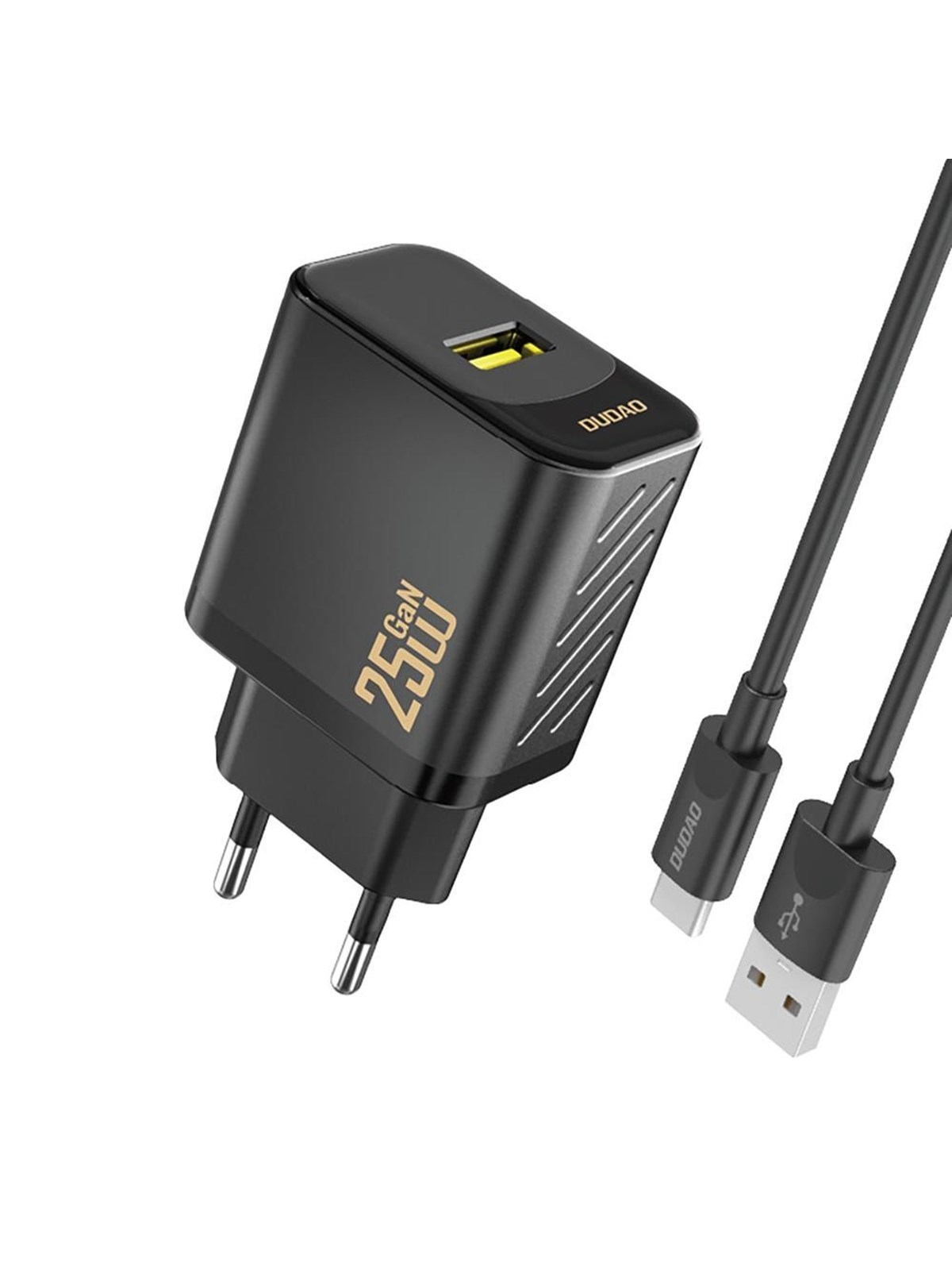 Dudao A27steu 25w Gan Usb-a Wall Charger With Usb-a - Usb-c - Black Cable - Handys Adapter Und Ladegeraete - 6976625334889