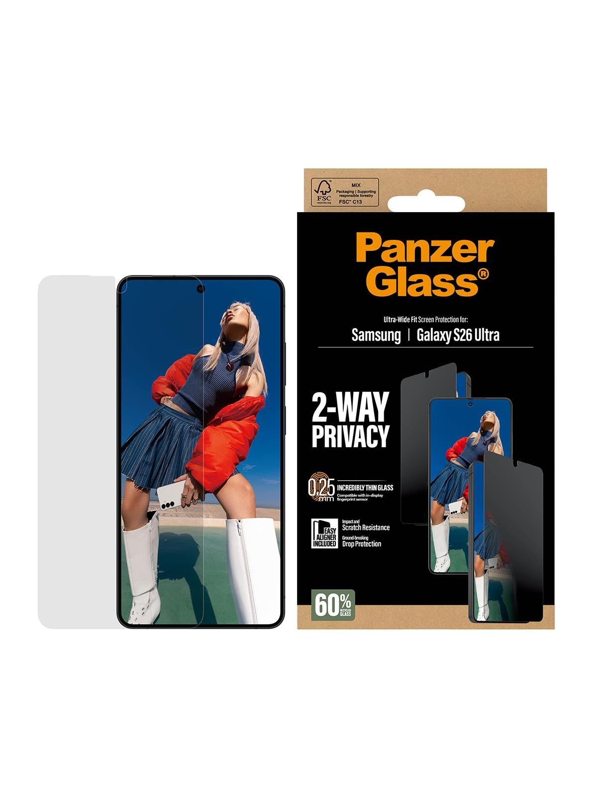 Panzerglass 2-way Privacy Screen Protector Samsung Galaxy S26 Ultra | Ultra-wide Fit w. Easyaligner - Handys Schutzfolie - Pg50721