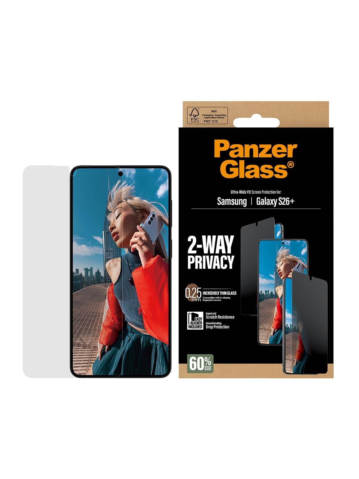 Panzerglass 2-way Privacy Screen Protector Samsung Galaxy S26+ | Ultra-wide Fit w. Easyaligner - Handys Schutzfolie - Pg65236