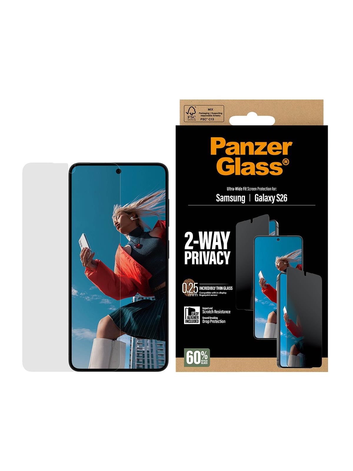 Panzerglass 2-way Privacy Screen Protector Samsung Galaxy S26 | Ultra-wide Fit w. Easyaligner - Handys Schutzfolie - Pg14940