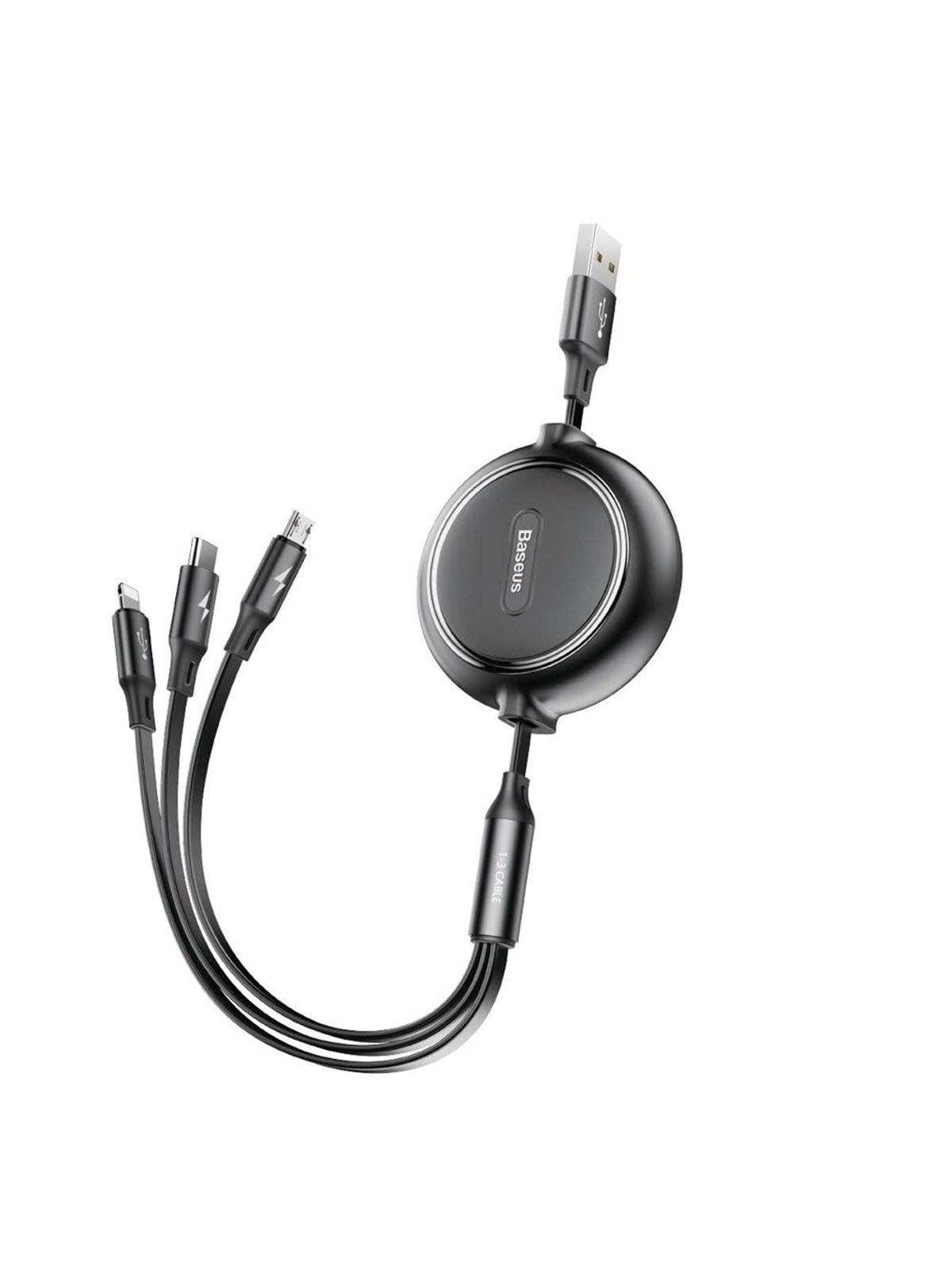 Baseus Golden Loop 3in1 Extendable Cable Usb - Micro Usb / Lightning / Usb-c 3.5A 35cm - 120cm Black (Camlt-jh01) - Usb Kabel