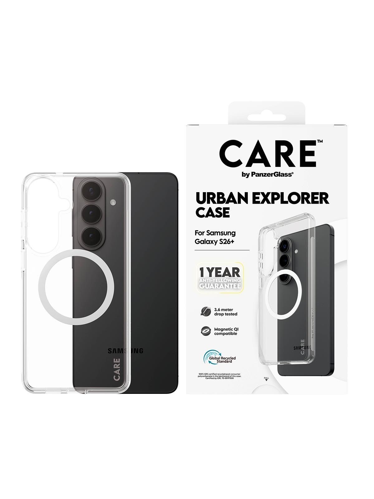 Care by Panzerglass Urban Explorer Case Transparent w. White Qi Samsung Galaxy S26+ - Handys Cover Cases - Cr70254