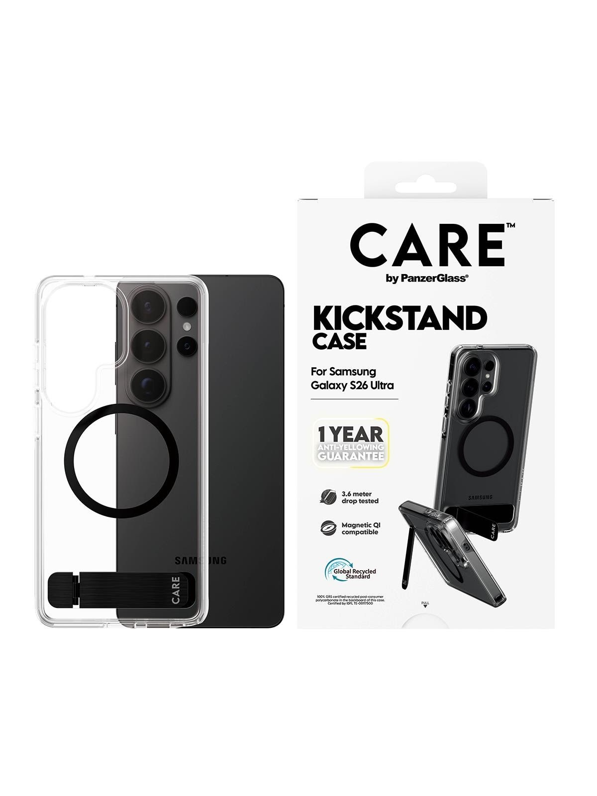 Care by Panzerglass Urban Explorer Case Transparent w. Black Kickstand & Qi Samsung Galaxy S26 Ultra - Handys Cover Cases - Cr12202