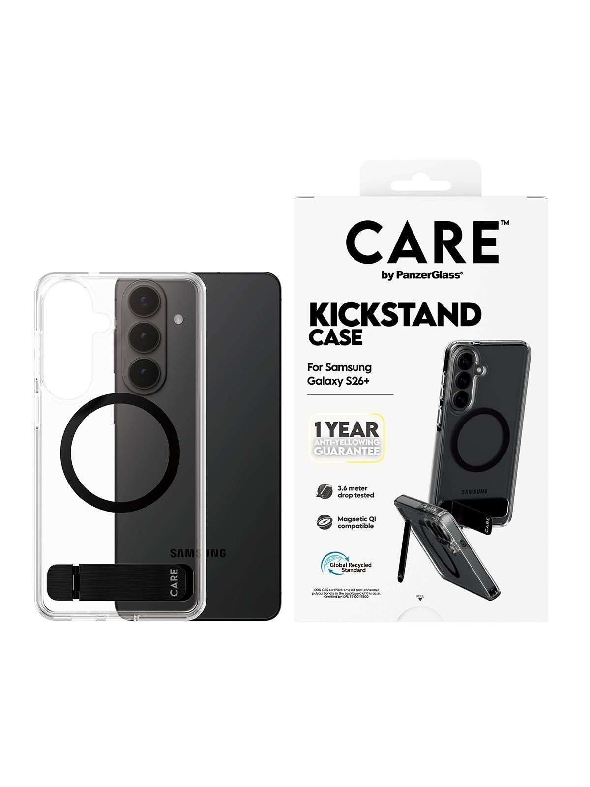 Care by Panzerglass Urban Explorer Case Transparent w. Black Kickstand & Qi Samsung Galaxy S26+ - Handys Cover Cases - Cr14669