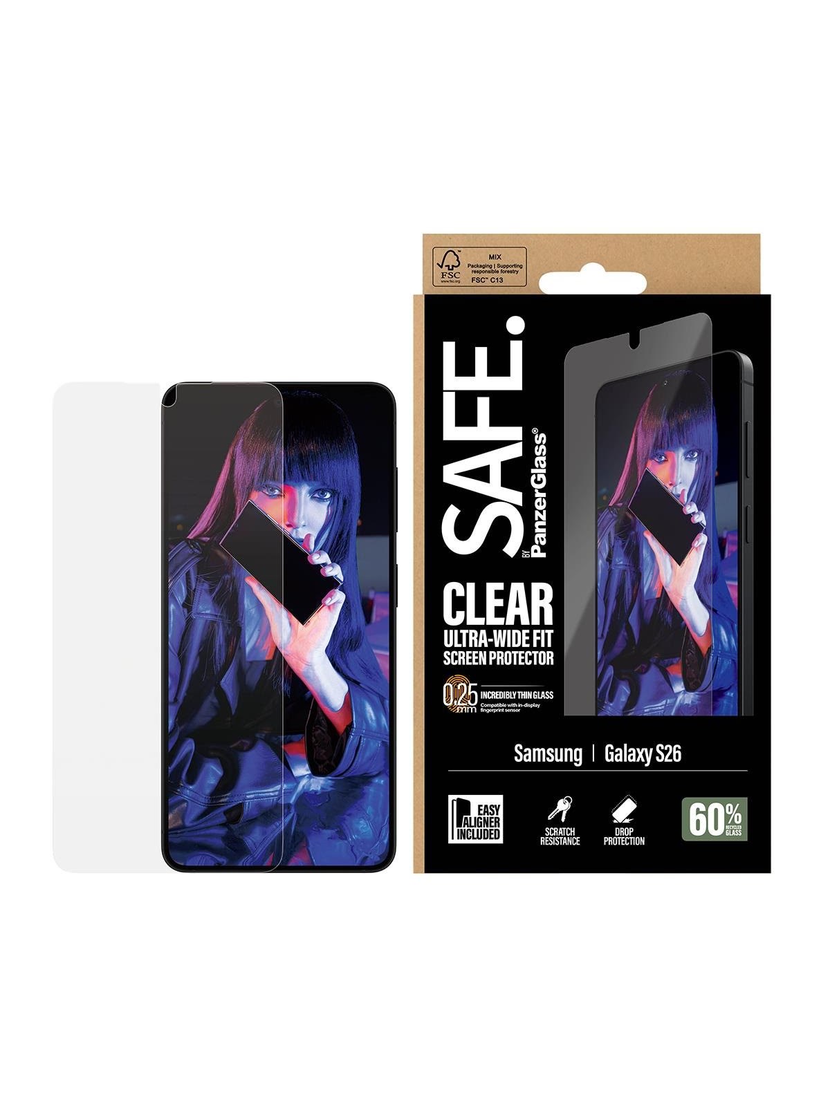 Safe by Panzerglass Screen Protector Samsung Galaxy S26 | Ultra-wide Fit w. Easyaligner - Handys Schutzfolie - Sa18831