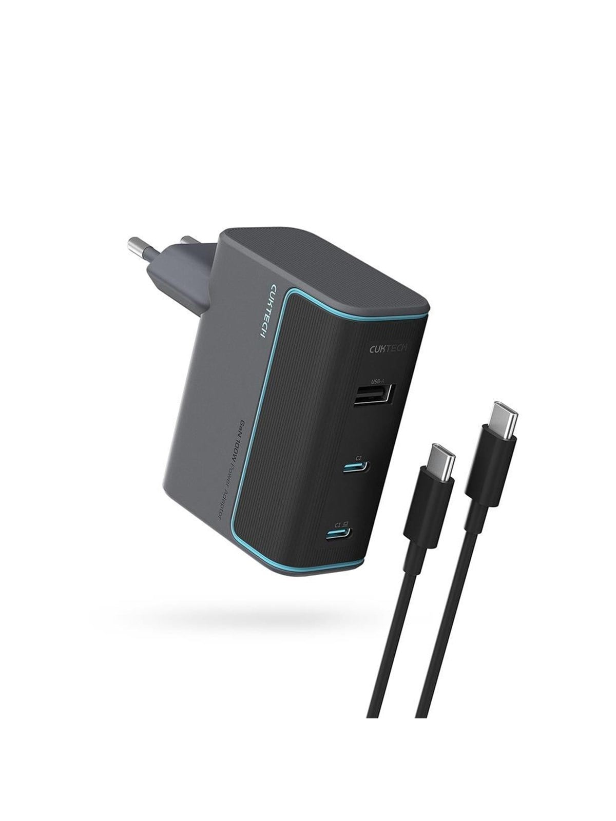 Cuktech Cukad1003eug Gan 100w Wall Charger 2 x Usb-c 1 x Usb-a With Usb-c Cable - Grey - Handys Adapter Und Ladegeraete