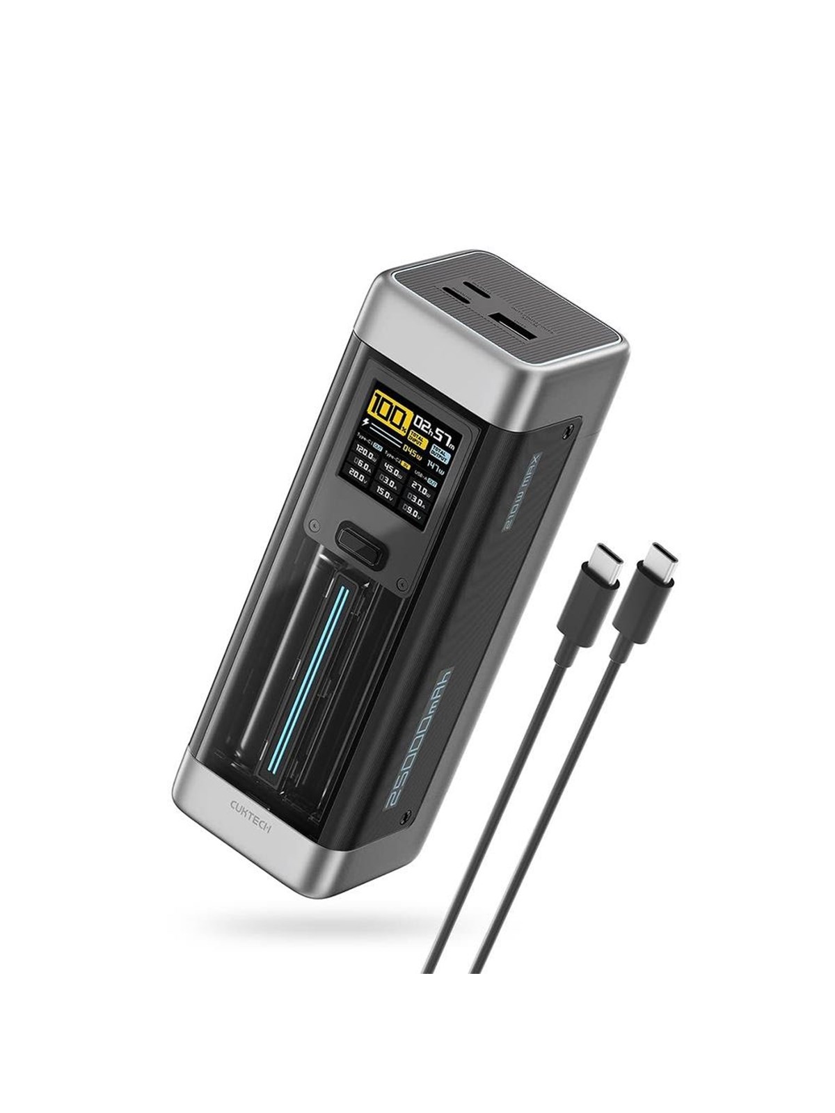 Cuktech Cuk00p23glbk 210w 2 x Usb-c 1 x Usb-a Powerbank (Akku) - Schwarz - 25000 Mah - Powerbank Akku