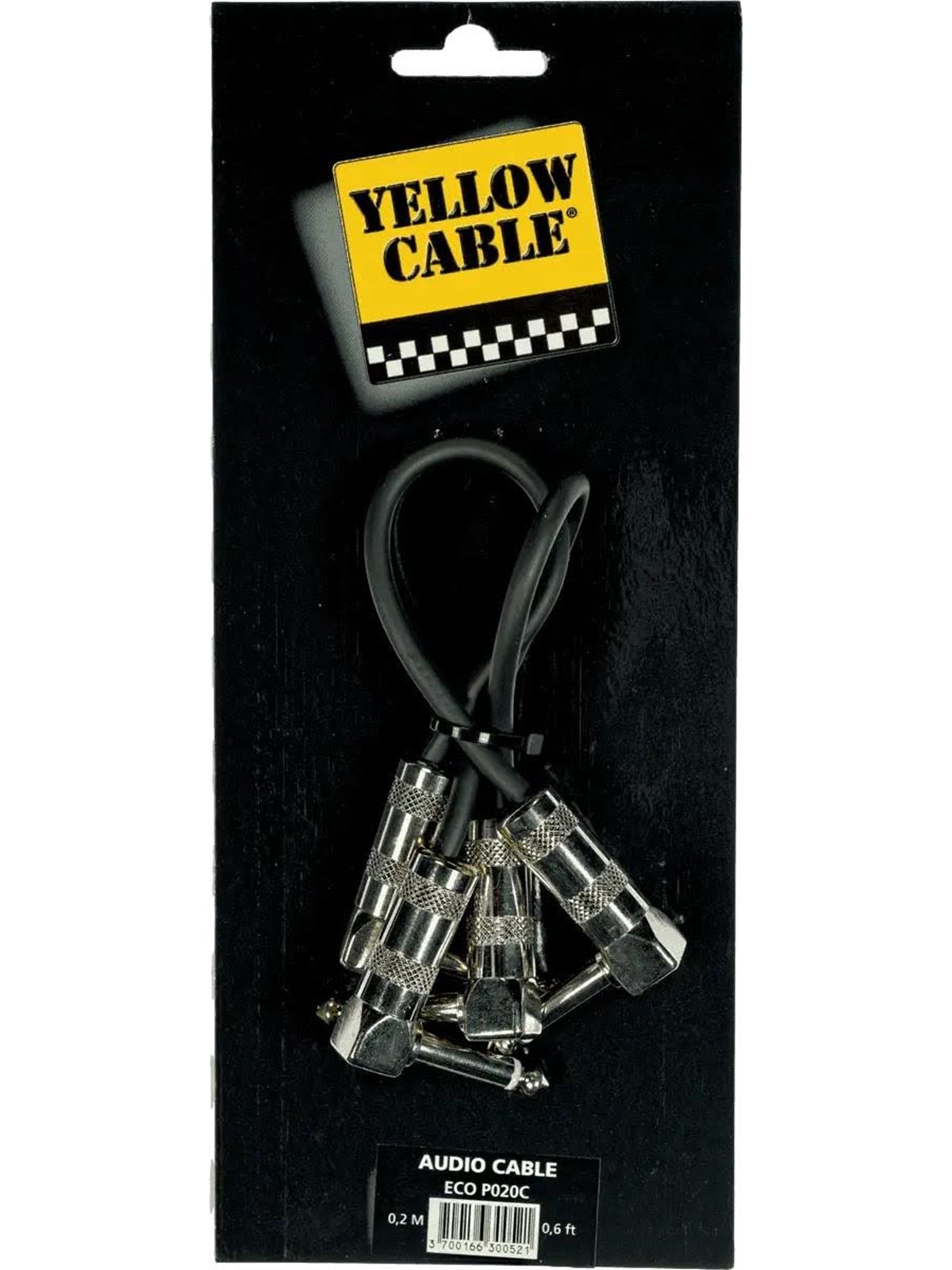 Yellow Cable P020 - 2 x 1/4" Abgewinkelte Klinke/abgewinkelte Klinke Patchkabel 20cm. - Audio Kabel - Eco P020c