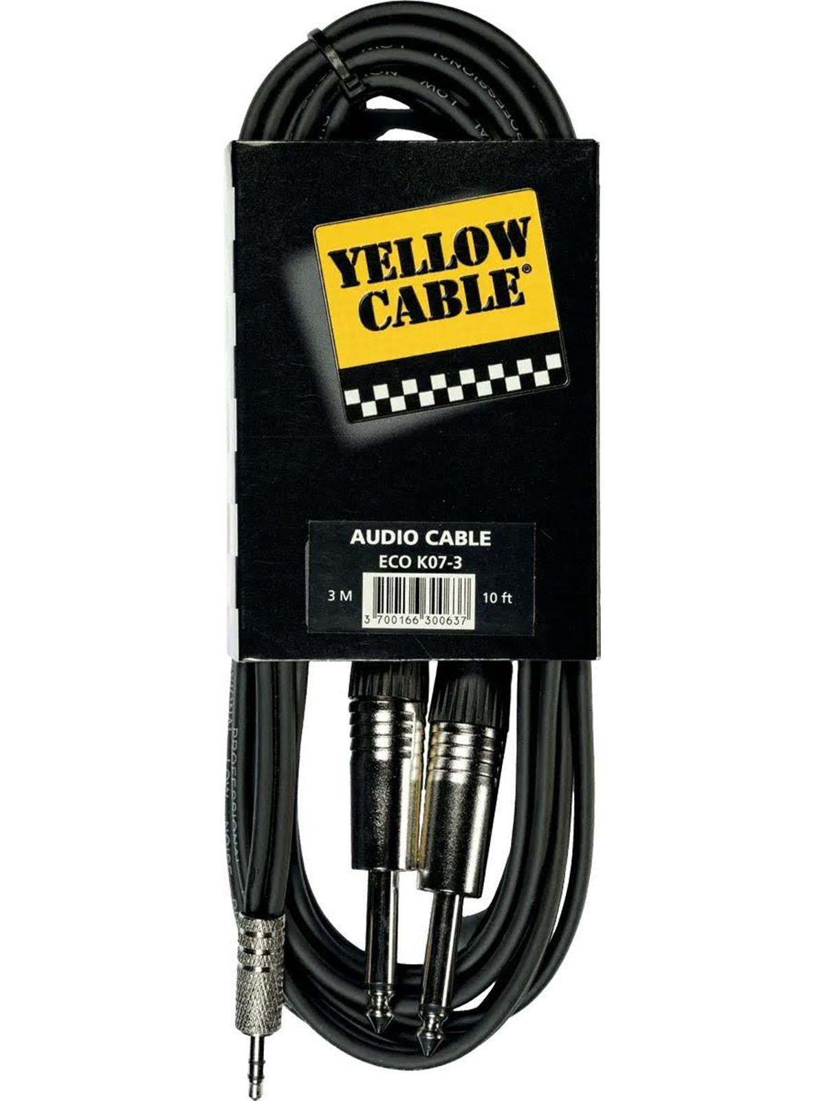 Yellow Cable K07m-3 - 2 x 1/4" Jack - 3,5mm. Trs Mini-jack-kabel 3m. - Audio Kabel - Eco K07m-3