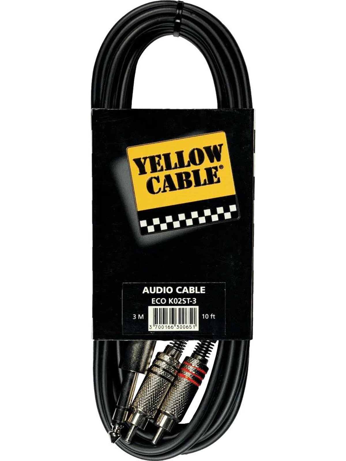 Yellow Cable K02st-3 - 2 x Rca - 1/4" Trs Klinkenkabel 3m. - Audio Kabel - Eco K02st-3
