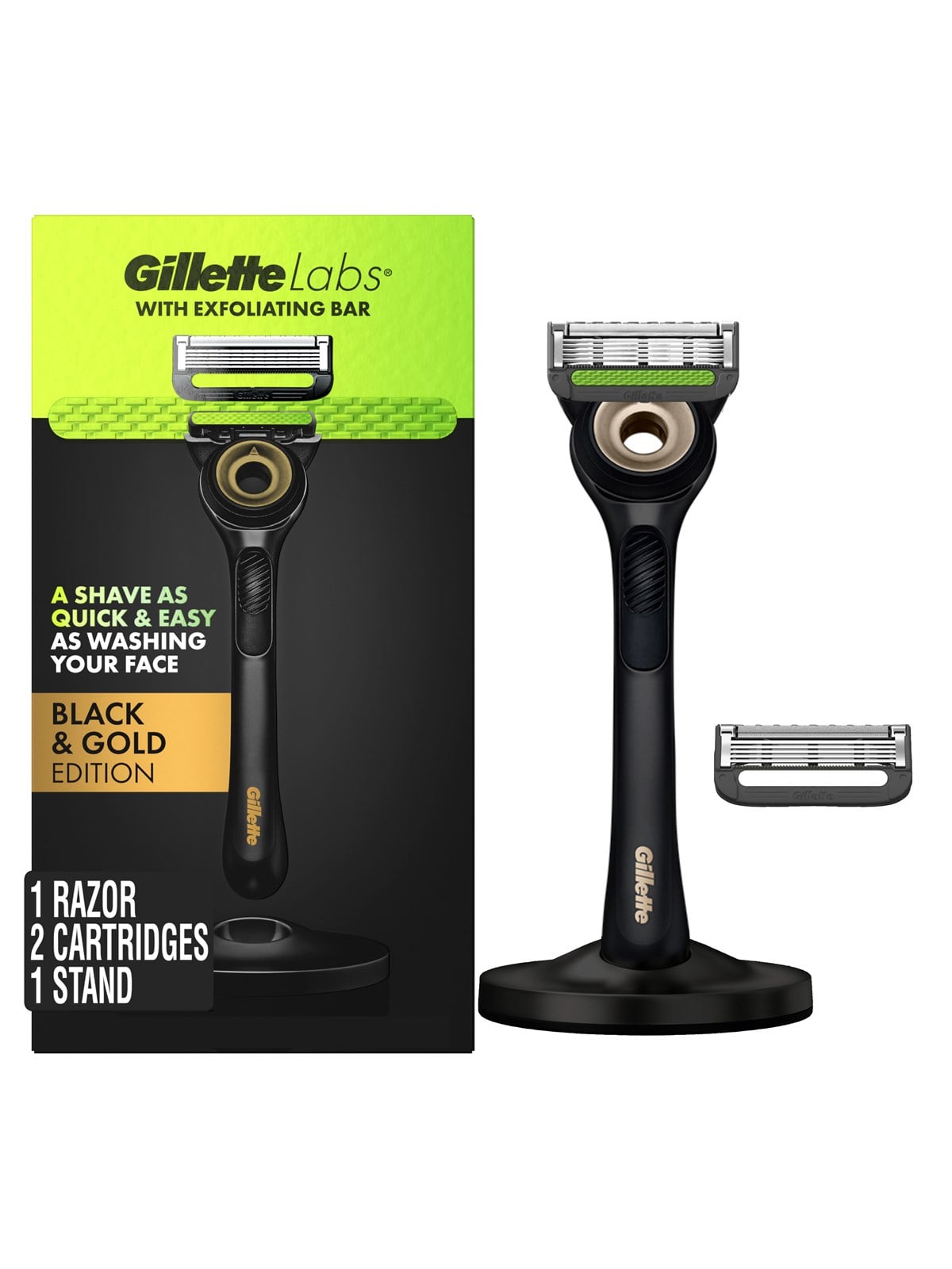 Gillette Exfoliating Bar Razor Black And Gold Edition (2 Count + Handle + Stand) - Rasierausstattung - 8700216355520