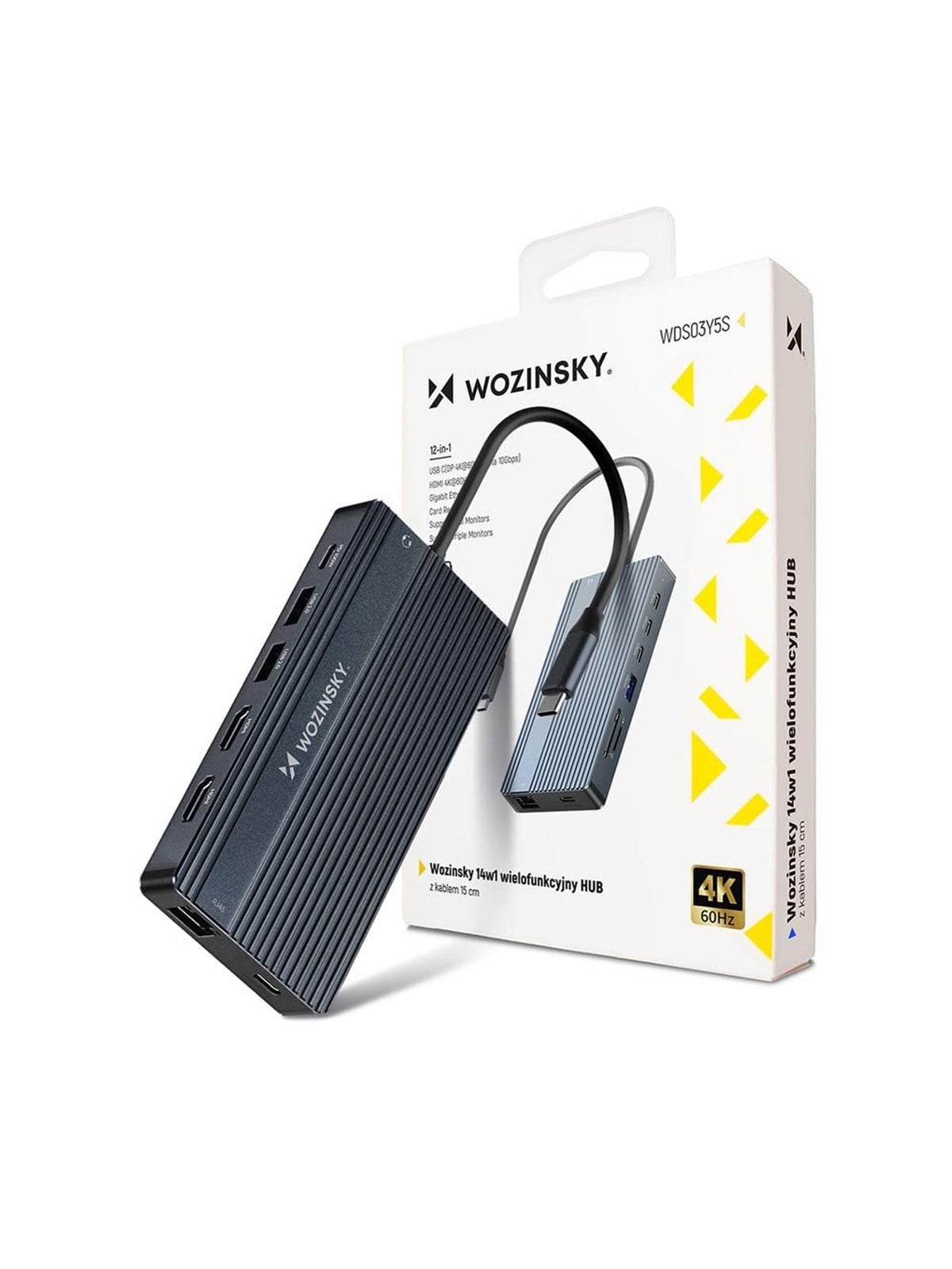 Wozinsky USB-C Hub 14 in 1 WDS03Y5S Multifunctional Aluminum for 3 Monitors with 15 cm Cable - Gray USB-Hubs Image