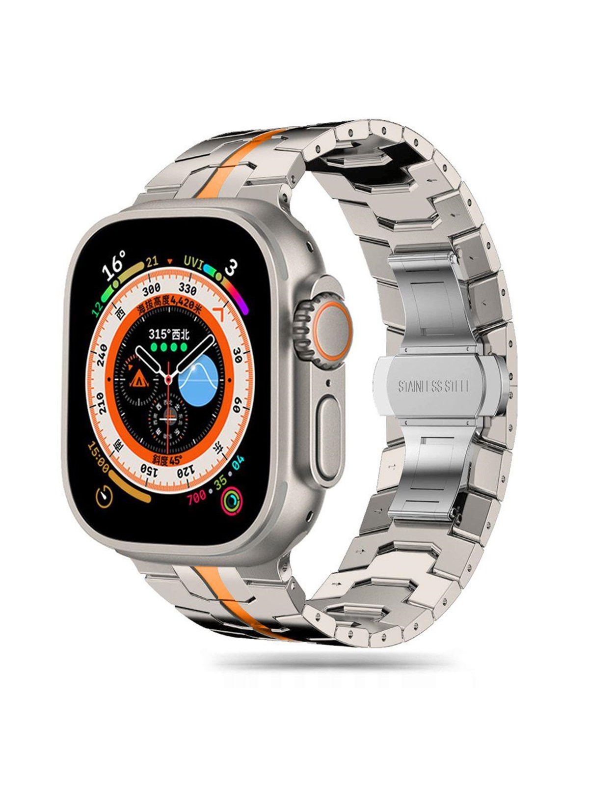 Tech-Protect Line Bracelet for Apple Watch 4 / 5 / 6 / 7 / 8 / 9 / SE / Ultra 1 / 2 (42 / 44 / 45 / 49 mm) - Titanium Orange Image