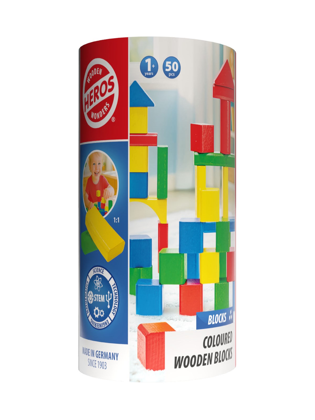 Heros Bausteine - Farbige Holzbausteine, 50 Stück