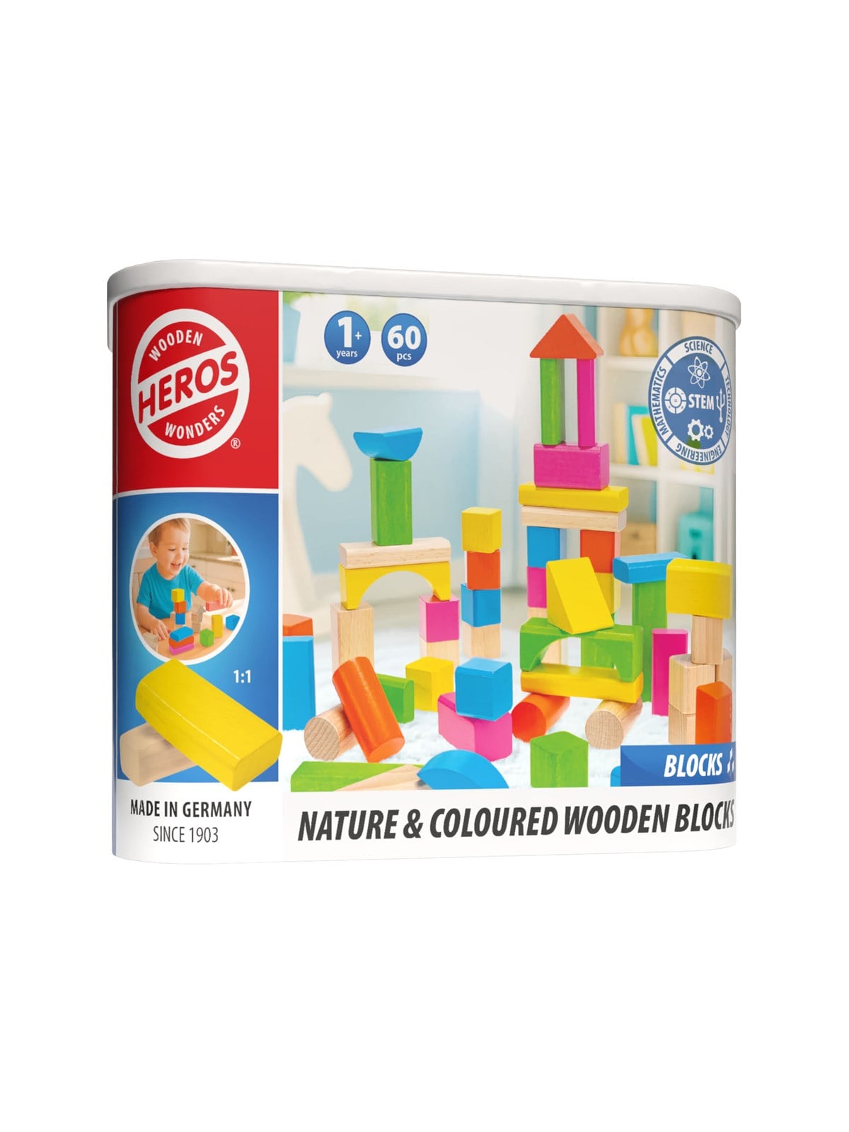 Heros Bausteine - Natur- & farbige Holzbausteine, 60 Stück