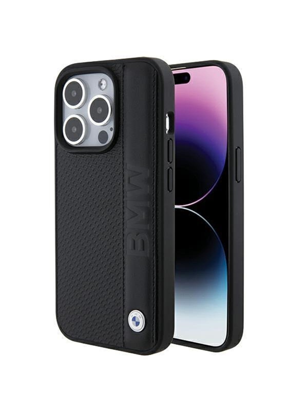 BMW Leather Textured & Stripe case for iPhone 15 Pro - black Image