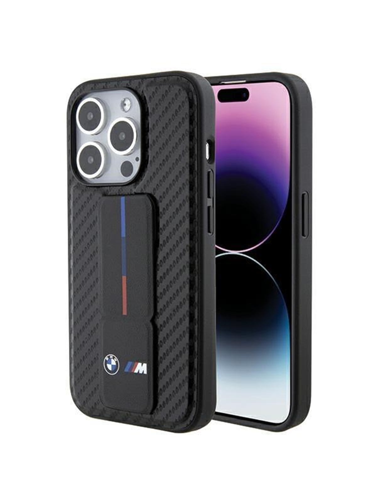 BMW Grip Stand Smooth & Carbon case for iPhone 15 Pro - black Image