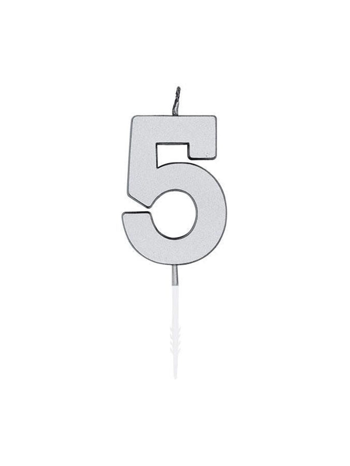 Globos Cake Candle 4.5cm Metallic Silver no. 5 Image