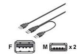 USB Kabel - Deltaco USB 2.0 Y Kabel 2xM -> 1xF -30cm - USB2-16