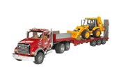 Spielzeugauto - Bruder MACK Granite Low loader truck with JCB 4CX  Backho - 02813