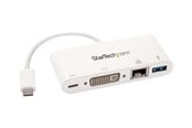Display Kabel - StarTech.com USB-C Multiport Adapter for Laptops - Power Delivery - DVI - GbE - USB 3.0 ekstern videoadapter - hvid - DKT30CDVPD
