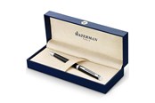 Utensilien zum Schreiben und Zeichnen - Waterman Hémisphère Kugelschreiber | Hochglänzend Schwarz mit Chromzierteile | Mittlere Spitze | Blaue Tinte | Geschenkbox - S0920570