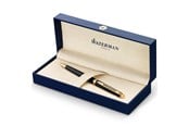 Utensilien zum Schreiben und Zeichnen - Waterman Hémisphère Kugelschreiber | Hochglänzend Schwarz mit Zierteile aus 23 K Gold | Mittlere Spitze | Blaue Tinte | Geschenkbox - S0920670