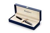 Utensilien zum Schreiben und Zeichnen - Waterman Hémisphère Füller | Hochglänzend Schwarz mit Chromzierteile | Füllfederhalter mit mittlerer Feder | blaue Tinte | Geschenkbox - S0920530