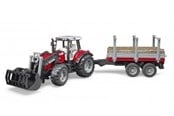Spielzeugauto - Bruder  Massey Ferguson 7480 tractor with frontloader and timber trailer toy - 02046