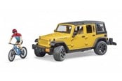 Spielzeugauto - Bruder  Jeep Wrangler Rubicon with mountainbike and cyclist - 02543