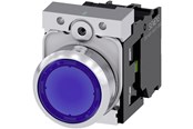 Druckknöpfe und Signalgeräte - Siemens Illuminated pushbutton 22mm round metal shiny blue flat button - 3SU1152-0AB50-1BA0
