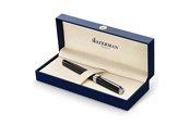 Utensilien zum Schreiben und Zeichnen - Waterman Exception Füller (Modell „Slim“) | schwarz mit Silber-plattiertem Clip | Füllfederhalter mit feiner Feder und blauer Tinte | Geschenkbox - S0637010