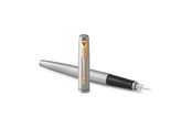 Utensilien zum Schreiben und Zeichnen - Parker Jotter Füller | Edelstahlschaft mit Goldzierteilen | Füllfederhalter mit mittlerer Feder | blaue Tinte | Geschenkbox - 2030948