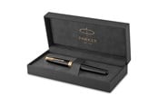 Utensilien zum Schreiben und Zeichnen - Parker Sonnet Tintenroller | Schwarze Lackierung mit Goldzierteilen | feine Spitze | Schwarze Tinte | Geschenkbox - 1931496