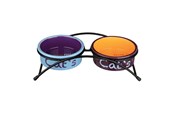 Katzen - Trixie Bowl set ceramic/metal 2 × 0.3 l/ø 12 cm/26 × 7 × 13 cm light grey/antique pink/light blue - TX24791