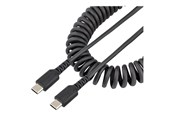 USB Kabel - StarTech.com 3ft (1m) USB C Charging Cable Coiled Heavy Duty Fast Charge & Sync USB-C Cable USB 2.0 Type-C Cable Rugged Aramid Fiber Durable Male to Male USB Cable Black - R2CCC-1M-USB-CABLE