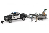Spielzeugauto - Bruder  Dodge Ram 2500 Police pickup truck trailer boat 2 figures with Light and Sound toy - 02507