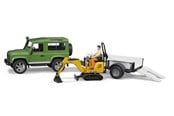 Spielzeugauto - Bruder Land Rover Defender one axle trailer JCB micro excavator + worker - BR2593